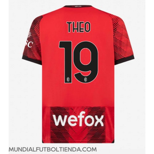 Camiseta AC Milan Theo Hernandez #19 Primera Equipación Replica 2023-24 mangas cortas